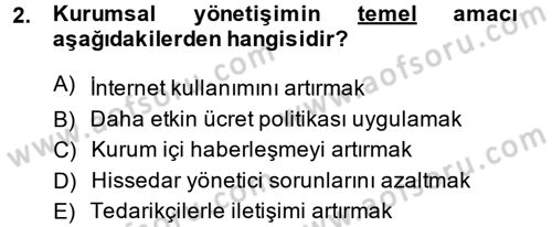 Finansal Yönetim Dersi Ara Sınavı Deneme Sınav Soruları 2. Soru