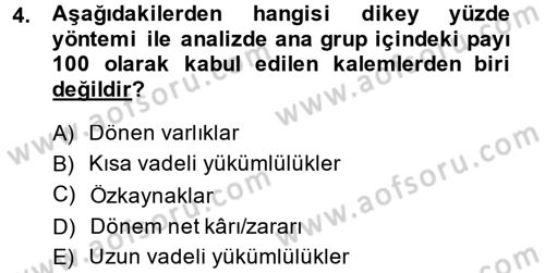 Finansal Yönetim Dersi 2014 - 2015 Yılı (Final) Dönem Sonu Sınav Soruları 4. Soru