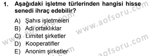 Finansal Yönetim Dersi 2014 - 2015 Yılı Tek Ders Sınav Soruları 1. Soru