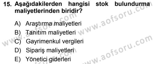 Finansal Yönetim Dersi 2014 - 2015 Yılı Tek Ders Sınav Soruları 15. Soru