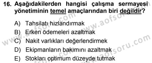 Finansal Yönetim Dersi 2014 - 2015 Yılı Tek Ders Sınav Soruları 16. Soru