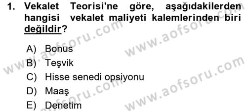 Finansal Yönetim Dersi Ara Sınavı Deneme Sınav Soruları 1. Soru