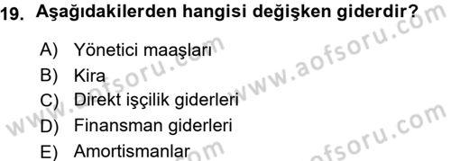 Finansal Yönetim Dersi Ara Sınavı Deneme Sınav Soruları 19. Soru
