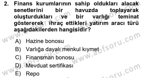 Finansal Yönetim Dersi Ara Sınavı Deneme Sınav Soruları 2. Soru
