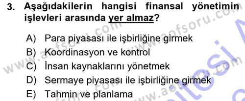Finansal Yönetim Dersi 2015 - 2016 Yılı (Vize) Ara Sınav Soruları 3. Soru