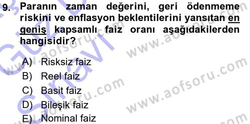 Finansal Yönetim Dersi Ara Sınavı Deneme Sınav Soruları 9. Soru