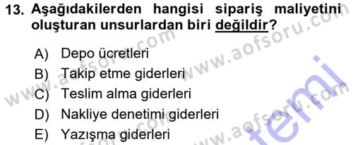 Finansal Yönetim Dersi 2015 - 2016 Yılı (Final) Dönem Sonu Sınav Soruları 13. Soru