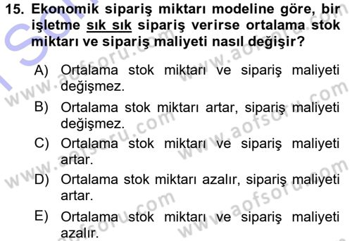 Finansal Yönetim Dersi 2015 - 2016 Yılı (Final) Dönem Sonu Sınav Soruları 15. Soru