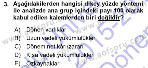 Finansal Yönetim Dersi 2015 - 2016 Yılı (Final) Dönem Sonu Sınav Soruları 3. Soru