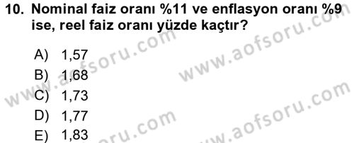 Finansal Yönetim Dersi Ara Sınavı Deneme Sınav Soruları 10. Soru