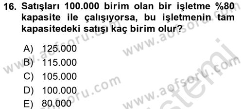 Finansal Yönetim Dersi Ara Sınavı Deneme Sınav Soruları 16. Soru