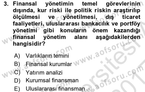 Finansal Yönetim Dersi 2016 - 2017 Yılı (Vize) Ara Sınav Soruları 3. Soru
