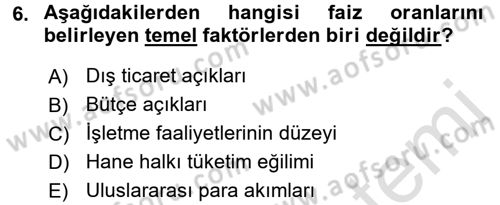 Finansal Yönetim Dersi Ara Sınavı Deneme Sınav Soruları 6. Soru