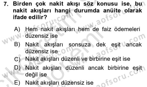 Finansal Yönetim Dersi 2016 - 2017 Yılı (Vize) Ara Sınav Soruları 7. Soru