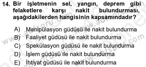 Finansal Yönetim Dersi 2016 - 2017 Yılı (Final) Dönem Sonu Sınav Soruları 14. Soru