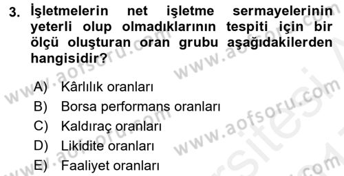 Finansal Yönetim Dersi 2016 - 2017 Yılı (Final) Dönem Sonu Sınav Soruları 3. Soru