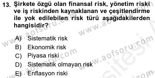 Finansal Yönetim Dersi 2017 - 2018 Yılı 3 Ders Sınav Soruları 13. Soru