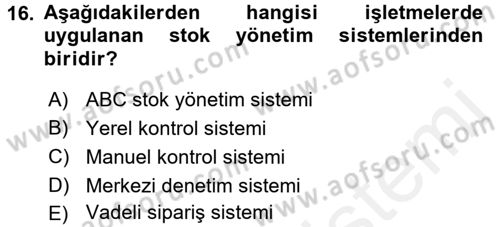 Finansal Yönetim Dersi 2017 - 2018 Yılı 3 Ders Sınav Soruları 16. Soru