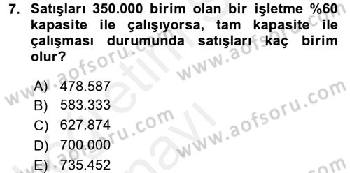 Finansal Yönetim Dersi 2017 - 2018 Yılı 3 Ders Sınav Soruları 7. Soru