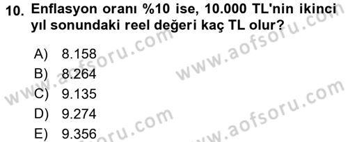 Finansal Yönetim Dersi Ara Sınavı Deneme Sınav Soruları 10. Soru