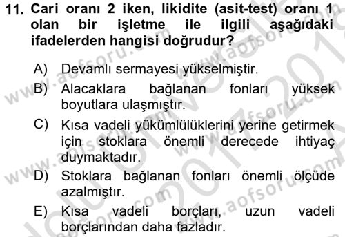 Finansal Yönetim Dersi Ara Sınavı Deneme Sınav Soruları 11. Soru