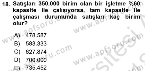 Finansal Yönetim Dersi Ara Sınavı Deneme Sınav Soruları 18. Soru