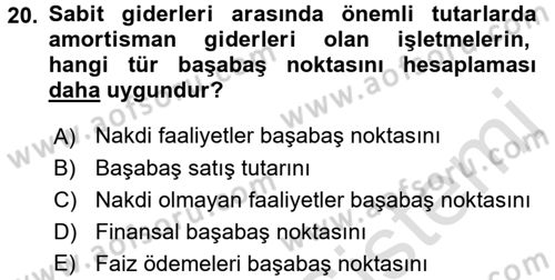 Finansal Yönetim Dersi Ara Sınavı Deneme Sınav Soruları 20. Soru