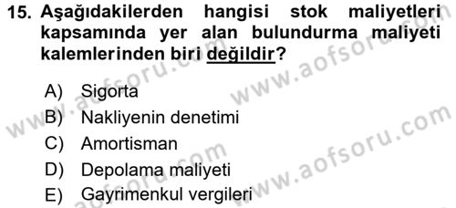 Finansal Yönetim Dersi 2017 - 2018 Yılı (Final) Dönem Sonu Sınav Soruları 15. Soru