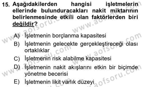 Finansal Yönetim Dersi 2018 - 2019 Yılı (Final) Dönem Sonu Sınav Soruları 15. Soru