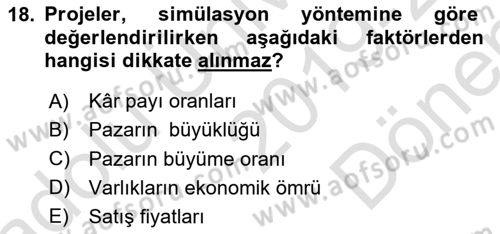 Finansal Yönetim Dersi 2018 - 2019 Yılı (Final) Dönem Sonu Sınav Soruları 18. Soru