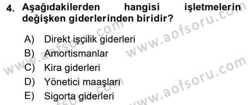Finansal Yönetim Dersi 2018 - 2019 Yılı (Final) Dönem Sonu Sınav Soruları 4. Soru