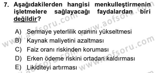 Finansal Yönetim Dersi 2018 - 2019 Yılı (Final) Dönem Sonu Sınav Soruları 7. Soru