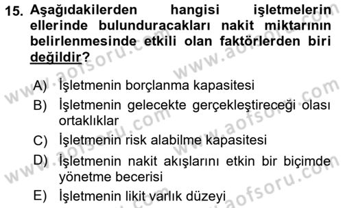 Finansal Yönetim Dersi 2019 - 2020 Yılı (Final) Dönem Sonu Sınav Soruları 15. Soru