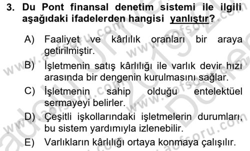 Finansal Yönetim Dersi 2019 - 2020 Yılı (Final) Dönem Sonu Sınav Soruları 3. Soru
