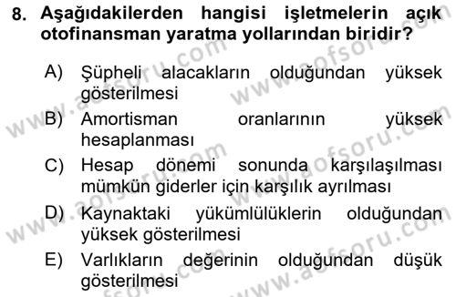 Finansal Yönetim Dersi 2019 - 2020 Yılı (Final) Dönem Sonu Sınav Soruları 8. Soru