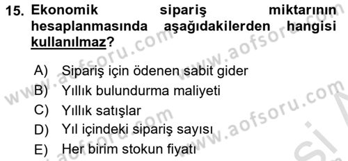 Finansal Yönetim Dersi 2020 - 2021 Yılı Yaz Okulu Sınav Soruları 15. Soru
