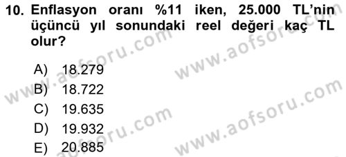 Finansal Yönetim Dersi 2021 - 2022 Yılı (Vize) Ara Sınav Soruları 10. Soru