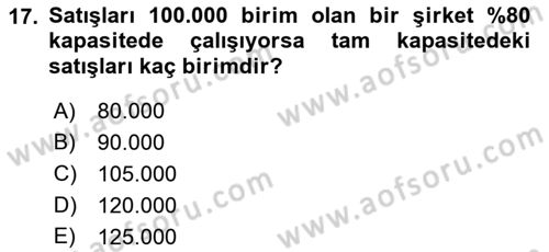 Finansal Yönetim Dersi Ara Sınavı Deneme Sınav Soruları 17. Soru