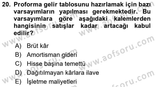 Finansal Yönetim Dersi 2021 - 2022 Yılı (Vize) Ara Sınav Soruları 20. Soru
