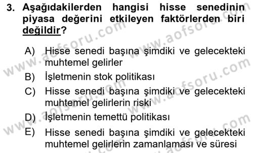 Finansal Yönetim Dersi Ara Sınavı Deneme Sınav Soruları 3. Soru