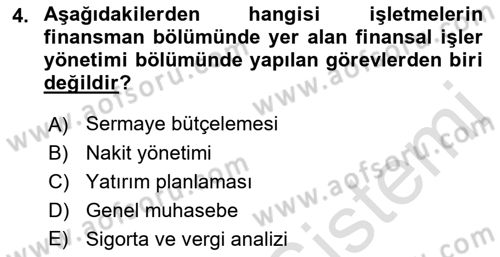 Finansal Yönetim Dersi Ara Sınavı Deneme Sınav Soruları 4. Soru