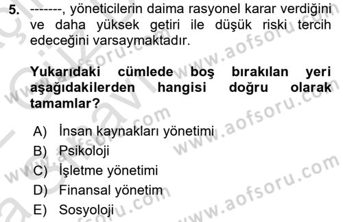 Finansal Yönetim Dersi 2021 - 2022 Yılı (Vize) Ara Sınav Soruları 5. Soru