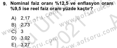 Finansal Yönetim Dersi 2021 - 2022 Yılı (Vize) Ara Sınav Soruları 9. Soru