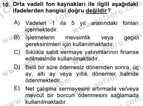 Finansal Yönetim Dersi 2021 - 2022 Yılı (Final) Dönem Sonu Sınav Soruları 10. Soru