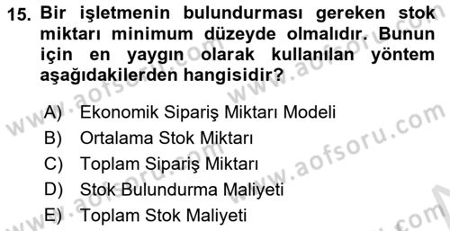 Finansal Yönetim Dersi 2021 - 2022 Yılı (Final) Dönem Sonu Sınav Soruları 15. Soru