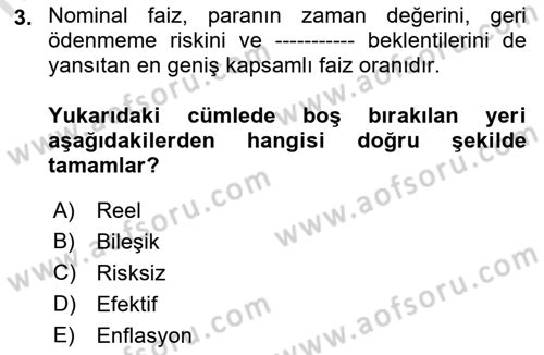 Finansal Yönetim Dersi 2021 - 2022 Yılı (Final) Dönem Sonu Sınav Soruları 3. Soru