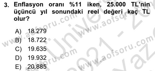 Finansal Yönetim Dersi 2021 - 2022 Yılı Yaz Okulu Sınav Soruları 3. Soru