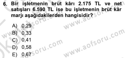 Finansal Yönetim Dersi 2021 - 2022 Yılı Yaz Okulu Sınav Soruları 6. Soru