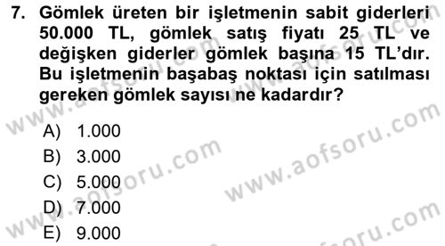Finansal Yönetim Dersi 2021 - 2022 Yılı Yaz Okulu Sınav Soruları 7. Soru