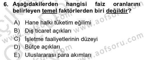 Finansal Yönetim Dersi Ara Sınavı Deneme Sınav Soruları 6. Soru